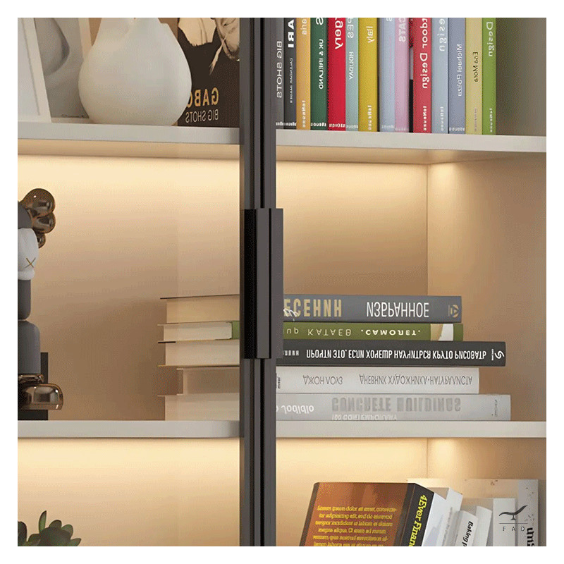 Luxury Designer Office Bookcase | LED Lights & Glass Doors